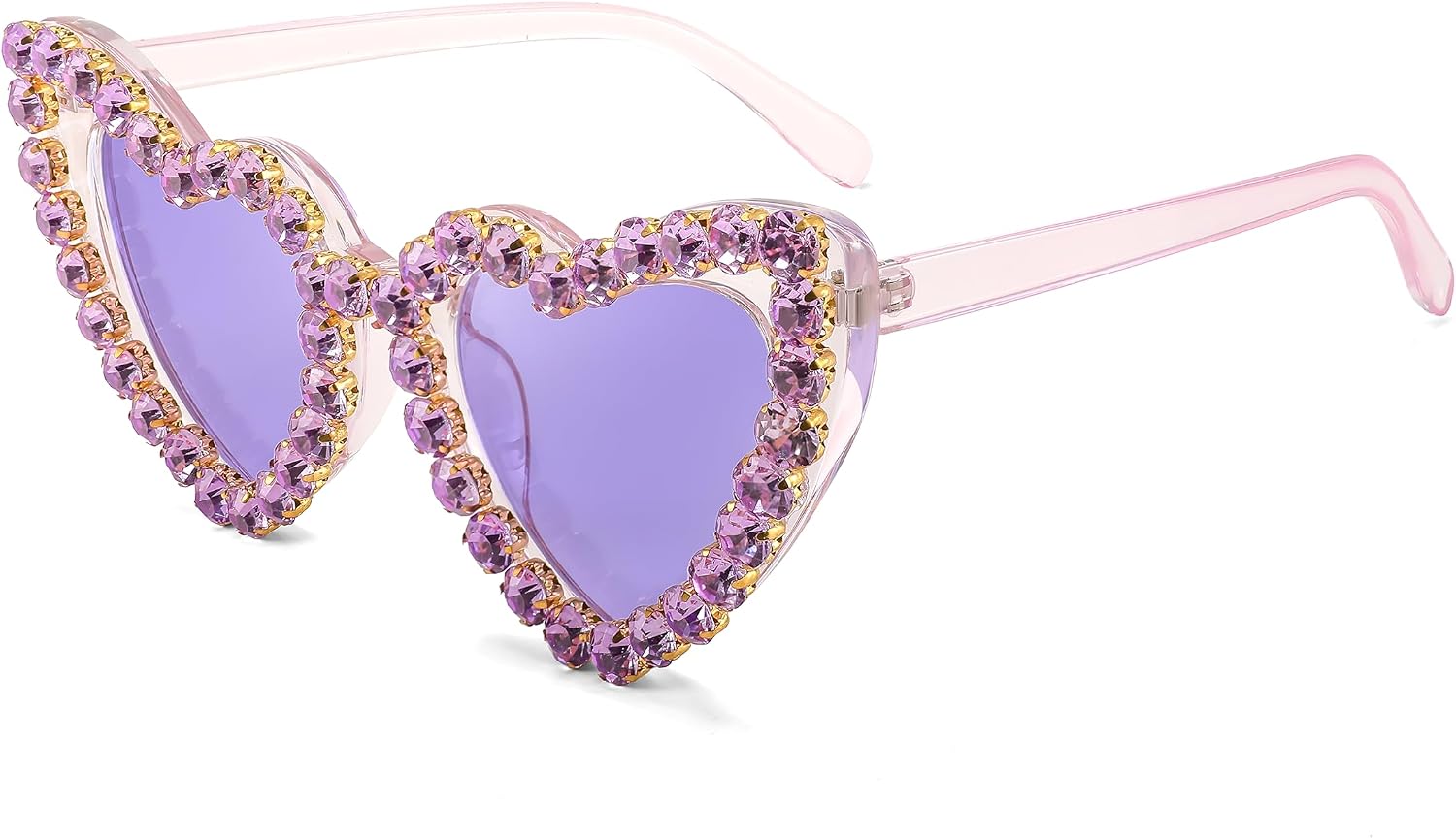Purple / 51 Millimeters | B0CDX8HMRY | FEISEDY Heart Shaped Sunglasses for Women, Trendy Diamond Love Eyeglasses Fashion, Crystal Trim Jeweled Frame Party B2318
