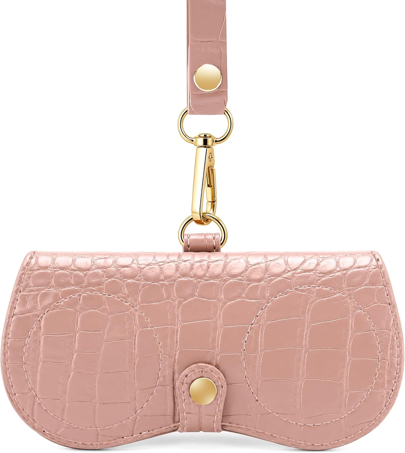 商品图片 14 | B0H4QTYMQP | FEISEDY Soft Crocodile Textured Leather Sunglass Bag, Portable Glasses Pouch With Button Clip Wrist Strap B0366