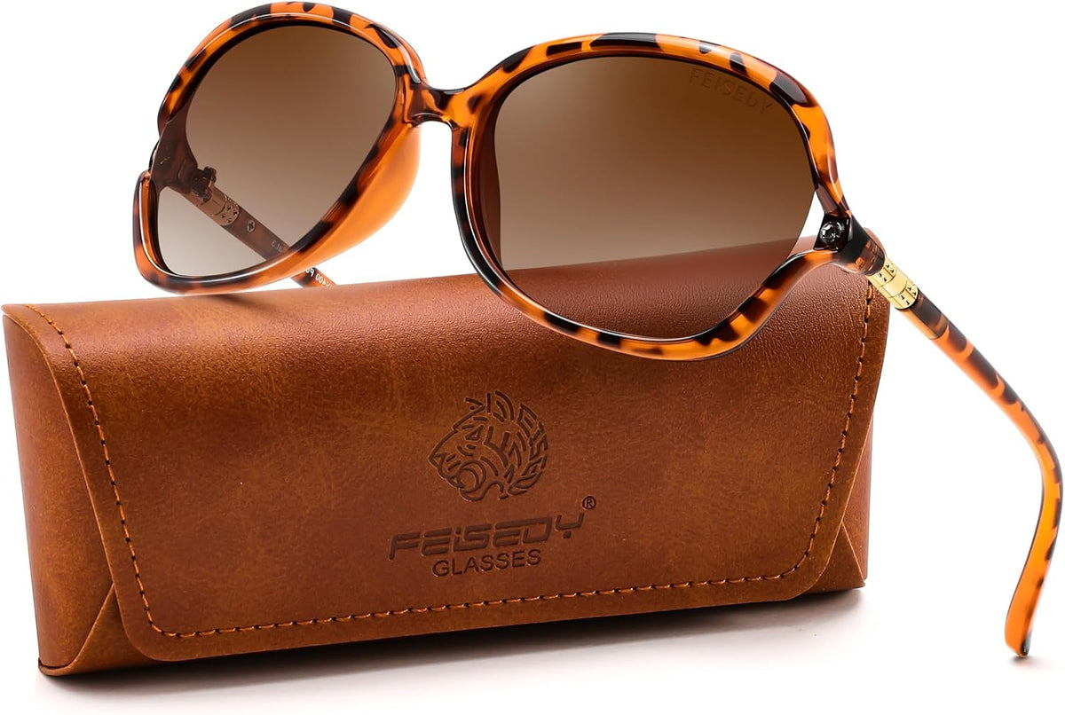 Tortoise Frame + Gradient Tea Lens / 57 Millimeters | B0H8NB6M4N | FEISEDY Fashion Polarized Sunglasses for Women Butterfly UV400 B0424