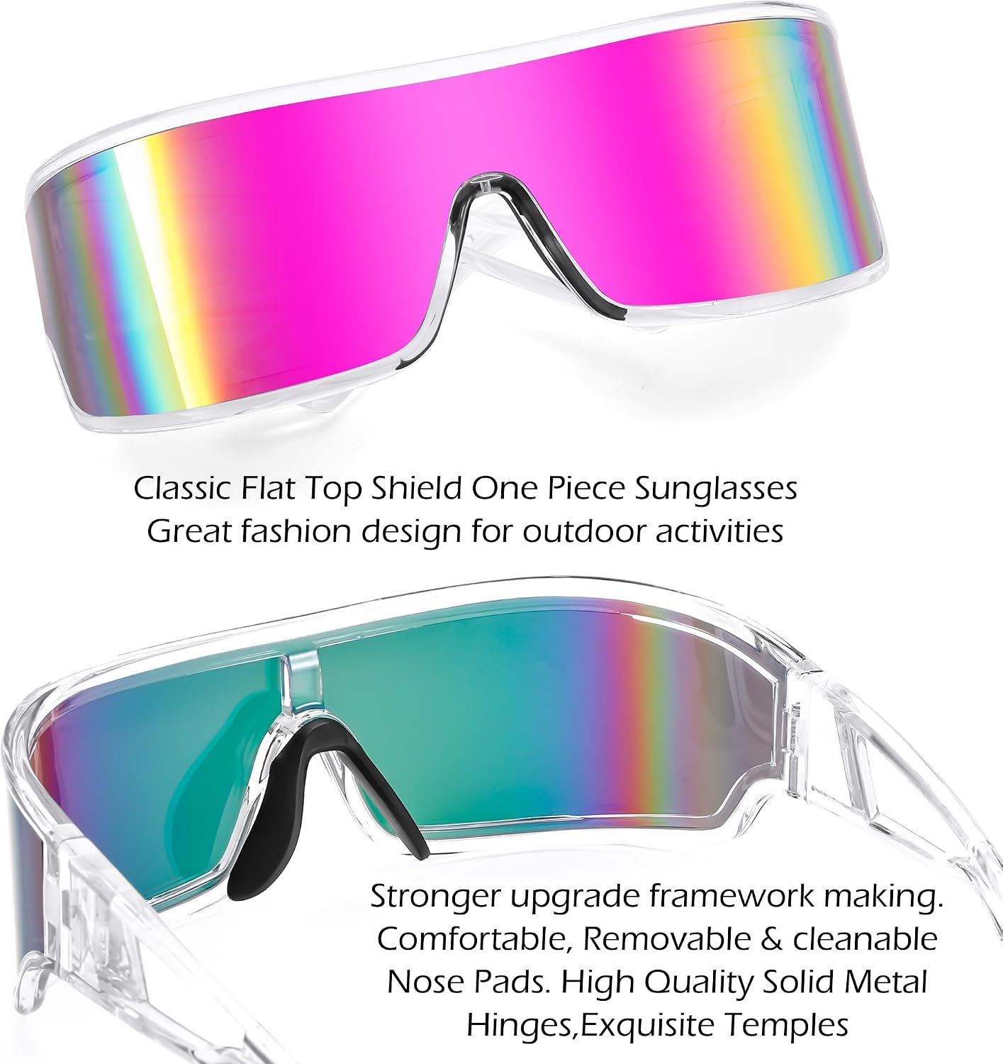 商品图片 5 | B0D3PKKSD9 | FEISEDY Trendy Futuristic Wrap Sunglasses Flat Top Mirrored One Piece Lens Reflective Sun Glasses for Women Men B0161