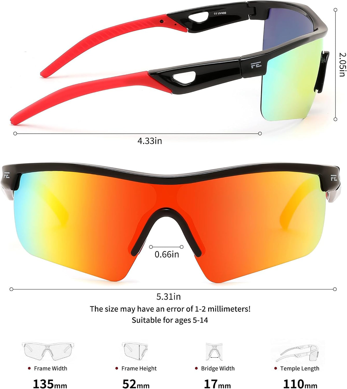 ÉÌƷͼƬ 6 | B07JZ18KMZ | FEISEDY Kids Polarized Sports Sunglasses, TR90 UV400 Baseball Cycling