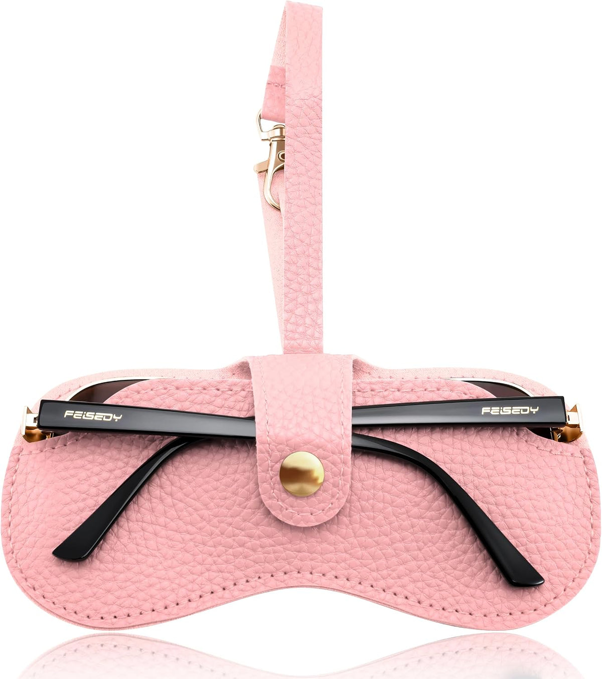 Pink | B0FH22B1T6 | FEISEDY Soft Leather Sunglass Case-Slim Portable Glasses Holder for Women