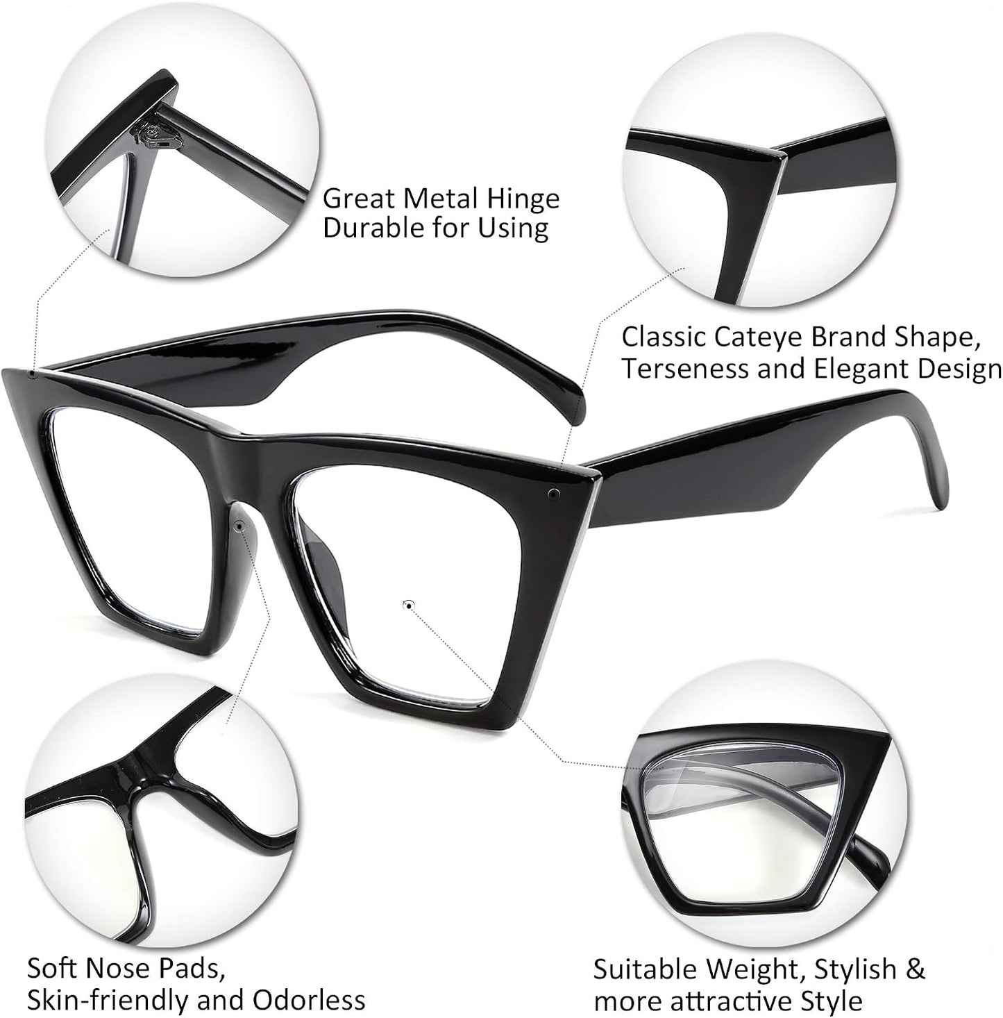 商品图片 23 | B08VNQPH3Y | FEISEDY Square Cat Eye Reading Glasses Blue Light Blocking Women Fashion Cateye Reader Anti Glare Digital Eyestrain B2604