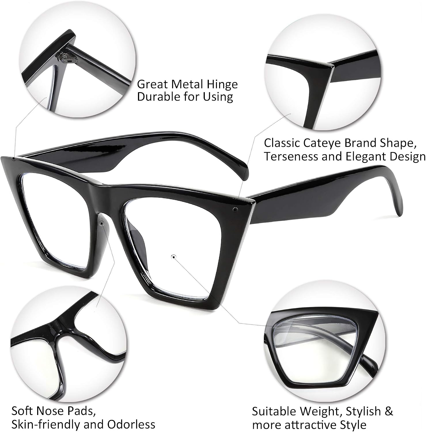 商品图片 23 | B08VNQPH3Y | FEISEDY Square Cat Eye Reading Glasses Blue Light Blocking Women Fashion Cateye Reader Anti Glare Digital Eyestrain B2604