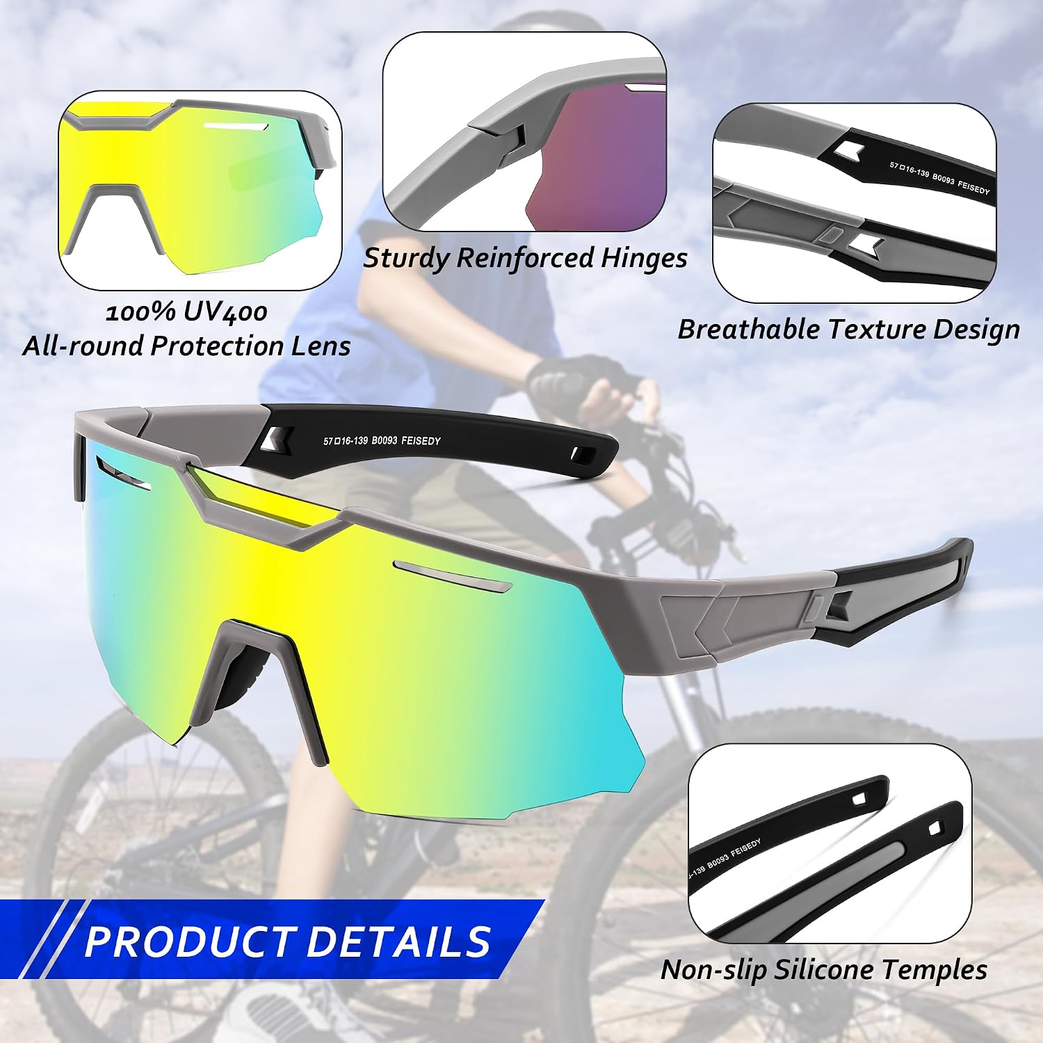 商品图片 25 | B0D78P6WRV | FEISEDY Kids Teens Baseball Polarized Sunglasses Sports Cycling Glasses for Youth Boys Girls Age 8-16 B0157