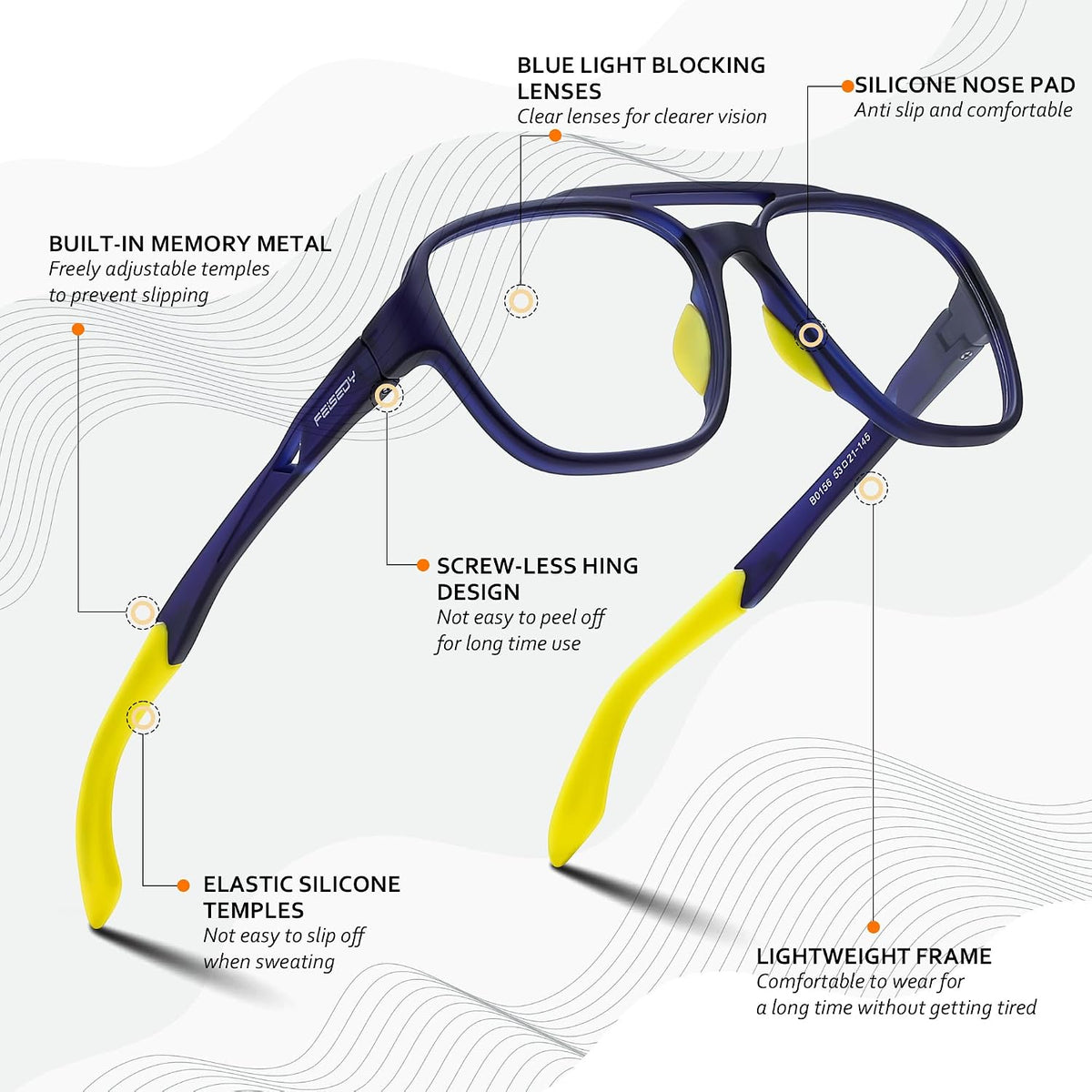 ÉÌƷͼƬ 14 | B0DR831C71 | FEISEDY Sports Blue Light Glasses for Men Lightweight Anti Slip Running Cycling Square Glasses Computer Eyeglasses B0156