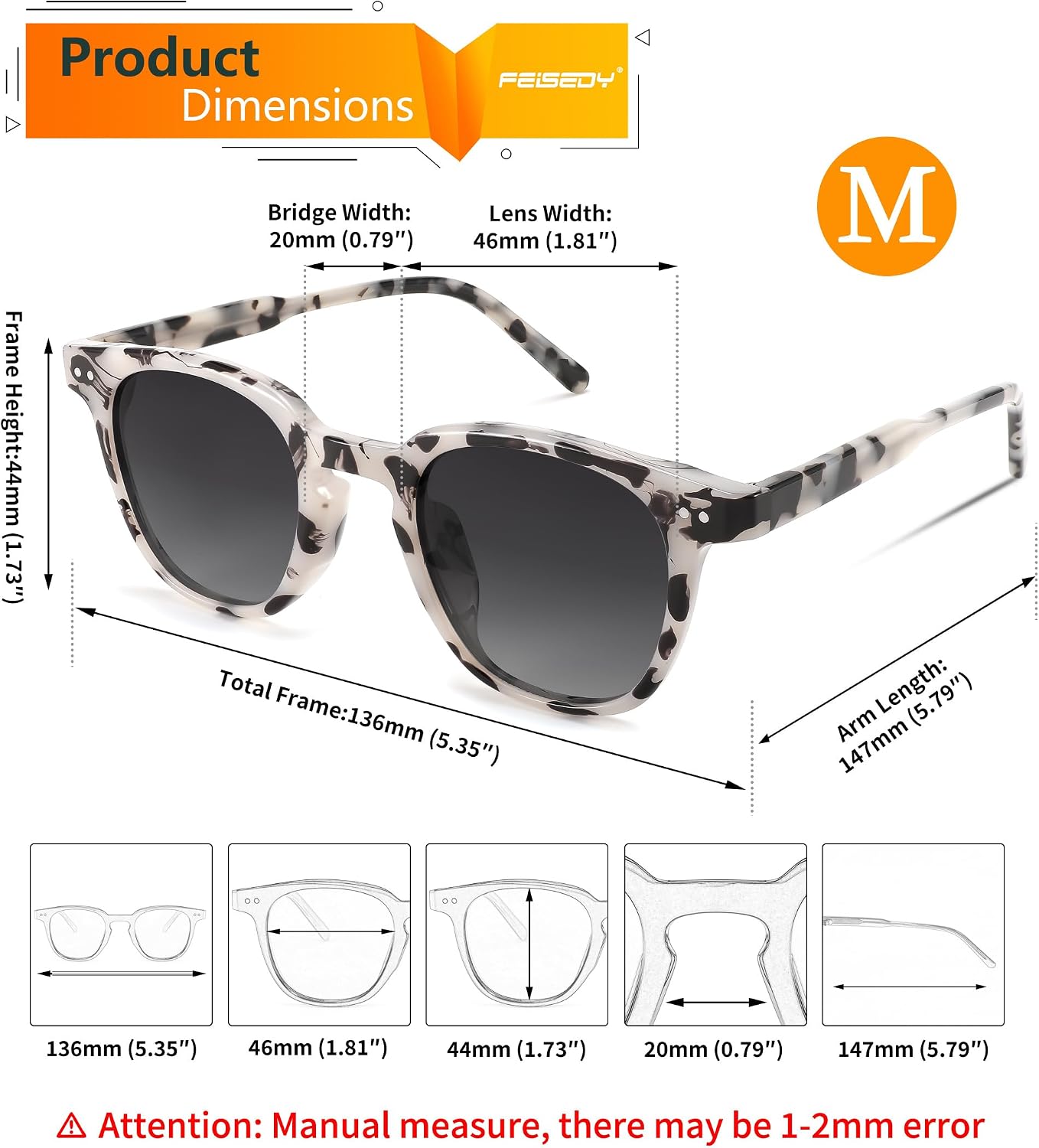 商品图片 30 | B0CCPBD9GS | FEISEDY Classic Polarized Sunglasses Retro Round Sunglasses for Women Men Trendy Shades B0002