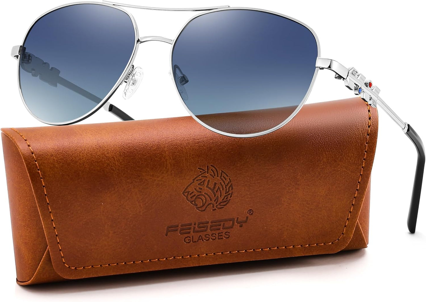 Silver-blue / 59 Millimeters | B0H4QP54B8 | FEISEDY Retro Aviator Sunglasses for Women Men UV400 Shades B0409