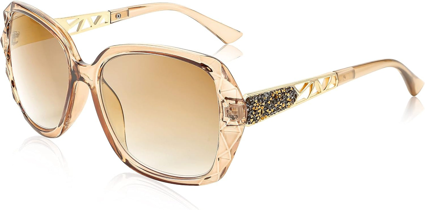 Champagne / 2.5 x | B09ZP8KJL4 | FEISEDY Women Square Reading Sunglasses Sparkling Composite Shiny Frame Sun Reader Glasses B2923