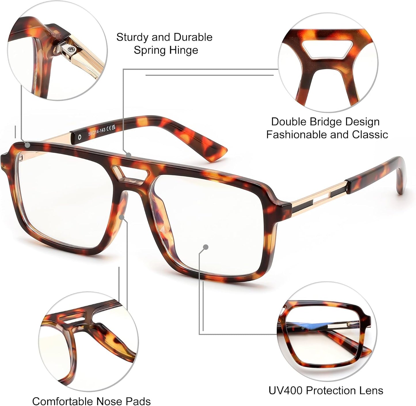 商品图片 14 | B0D9NJ18RZ | FEISEDY Retro Aviator Square Blue Light Glasses for Men Women B0209