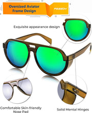 ÉÌƷͼƬ 5 | B0CT8R8S1H | FEISEDY Steampunk with Side Shields Aviator Sunglasses for Men Women 80s Retro Flat Top Oversized Polarized Shades B0096