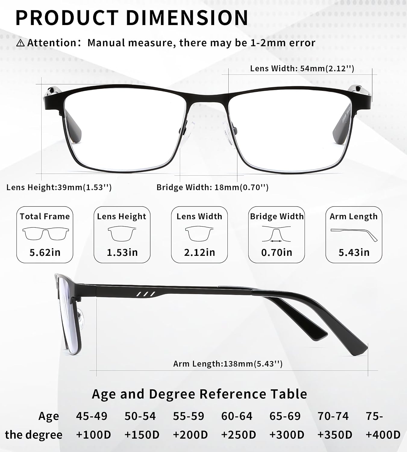 商品图片 5 | B0G1BLY966 | FEISEDY Classic Blue Light Reading Glasses Men,Metal Frame Readers with Spring Hinge, Anti Glare Eyeglasses for Reading B0337