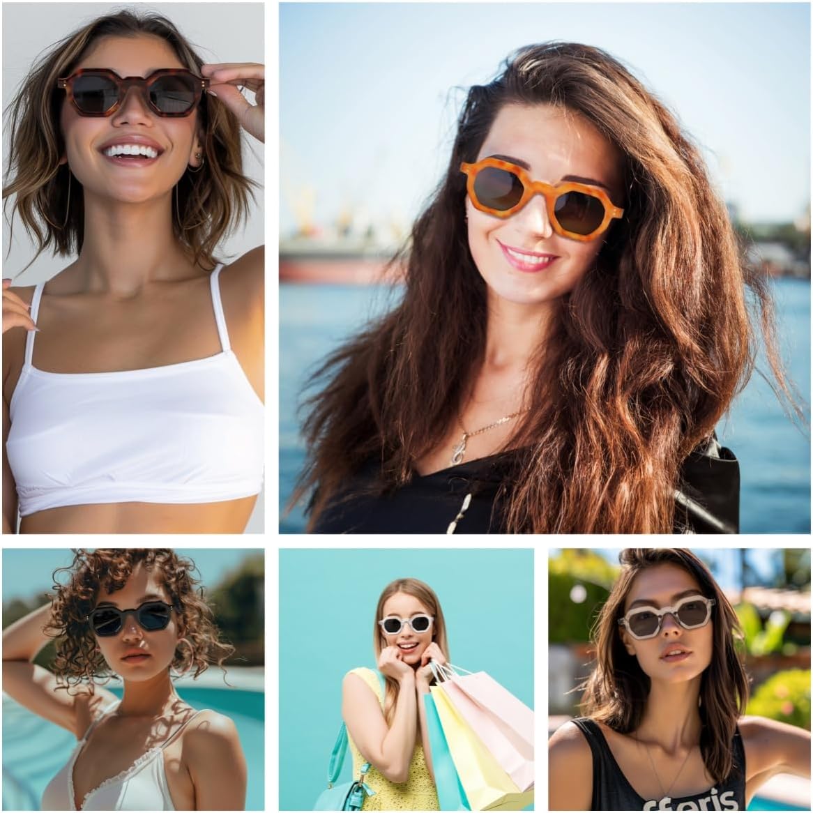 商品图片 6 | B0CSJQ26W8 | FEISEDY Octagon Sunglasses for Women - Thick Frame Fashion Rectangle Sun Glasses - Summer UV400 Protection