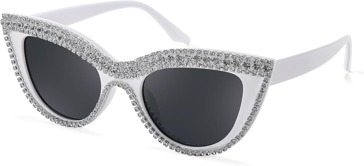 White Stripe Diamond / 51 Millimeters | B0CHFBXHN5 | FEISEDY Oversized Women Cat Eye Rhinestone Sunglasses Costume Party B2360