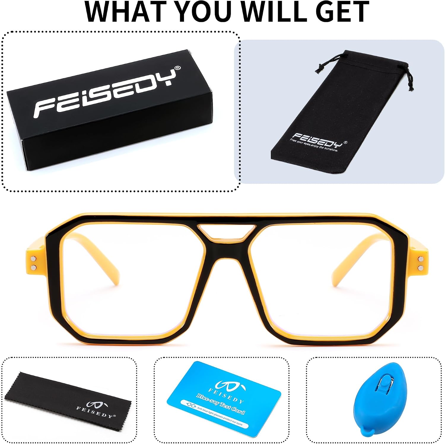 商品图片 25 | B0D3P82MGV | FEISEDY Blue Light Blocking Glasses, Aviator Frame Computer Reading/Gaming/TV/Phones Glasses for Women Men B0165