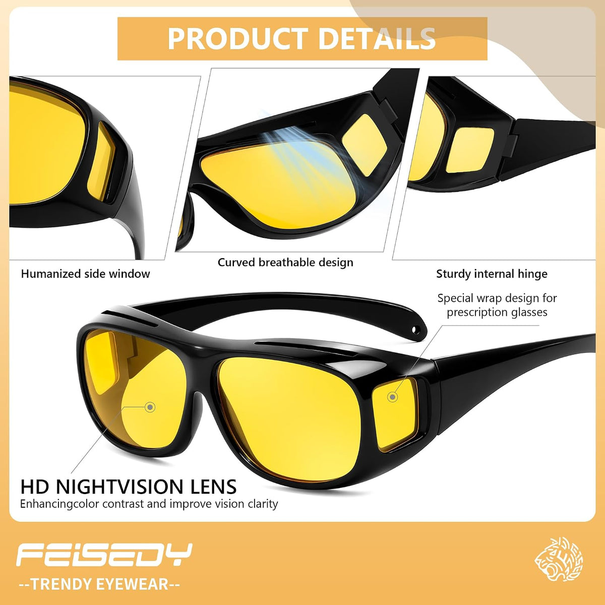 ÉÌƷͼƬ 9 | B0FWBRF3SR | FEISEDY Fit Over Glasses Sunglasses, Work Safety Goggles for Men Women, Wrap Around Sunglasses Outdoors B0343