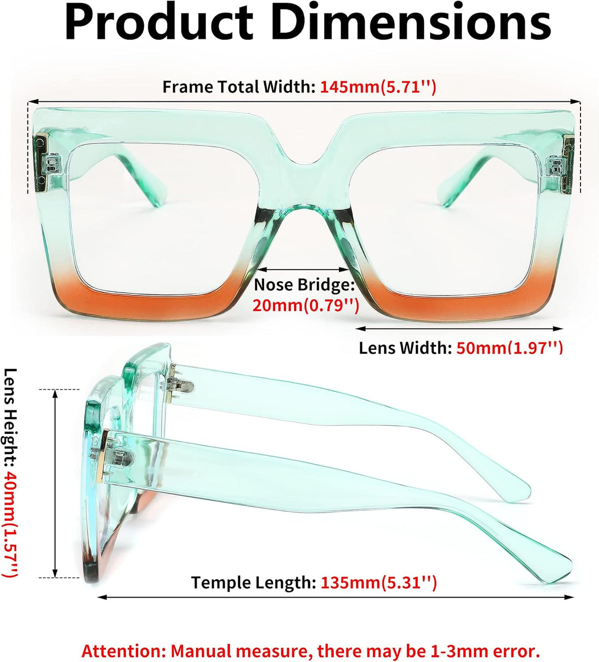 商品图片 24 | B0BZRTPH3F | FEISEDY Fashion Oversized Blue Light Glasses for Women Anti Fatigue Thick Square Computer Eyewear B2381