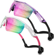 2pack Transparent Purple+white & Pink / 125 Millimeters | B0DZH1P3WD | FEISEDY Kids Polarized Sports Sunglasses, TR90 UV400 Baseball Cycling