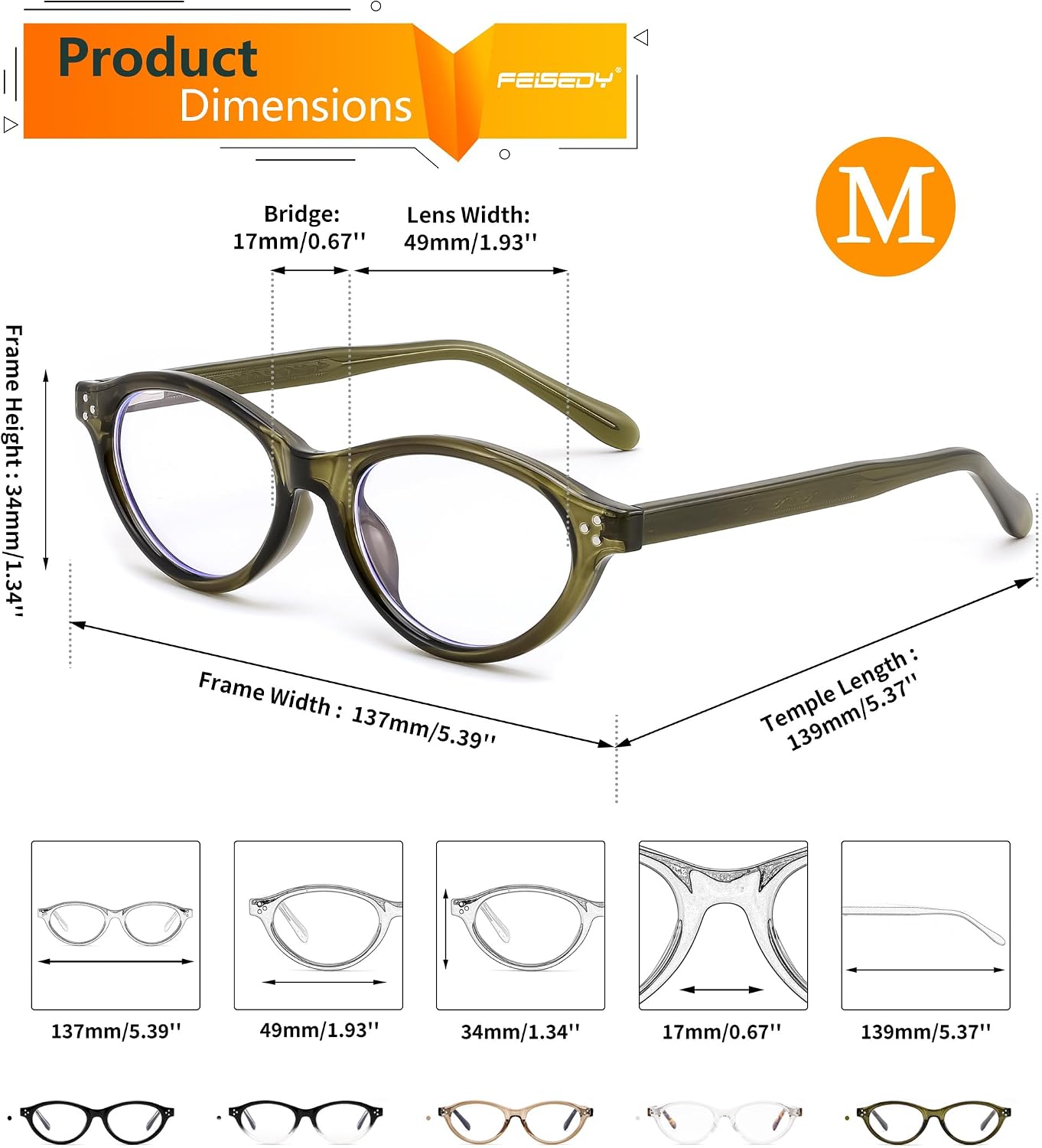 商品图片 18 | B0GV3QRRGW | FEISEDY Oval Cat Eye Blue Light Blocking Glasses for Women Clear Lens B0395