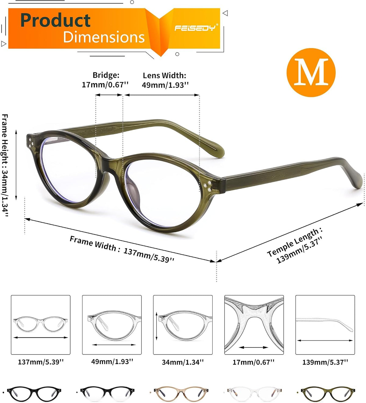 ÉÌƷͼƬ 18 | B0GV3QRRGW | FEISEDY Oval Cat Eye Blue Light Blocking Glasses for Women Clear Lens B0395