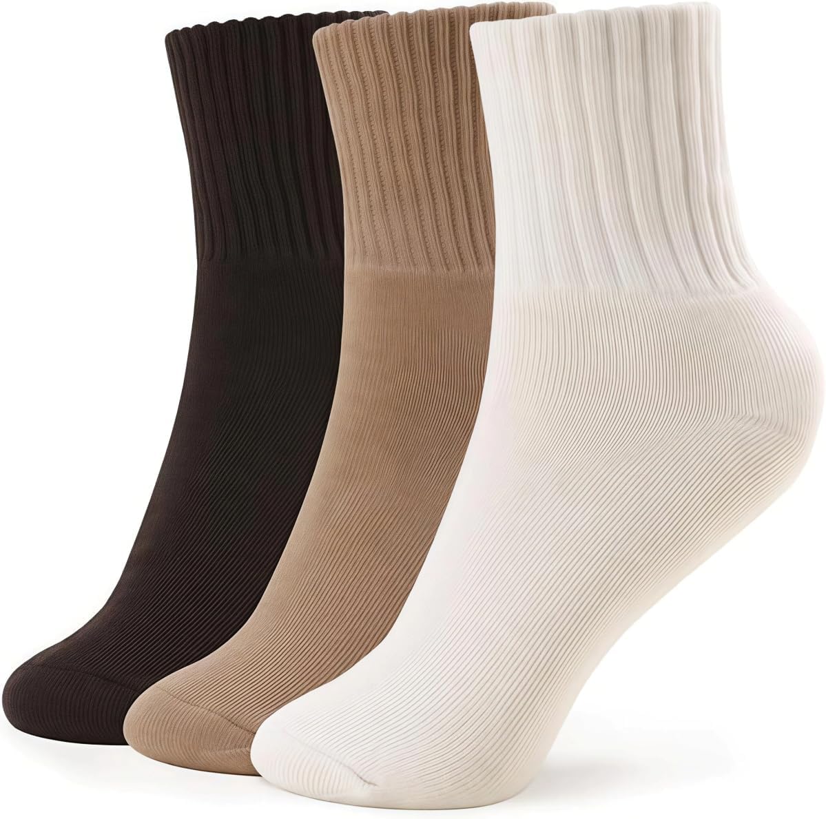 Dark Brown/Khaki/Beige(3.5-8) | B0G6DLF4GG | Women's Winter Boot Socks, Chunky Thermal Socks in Retro Brown, Cozy Crew Sock for Women, Cozy Gift, 3 Pairs