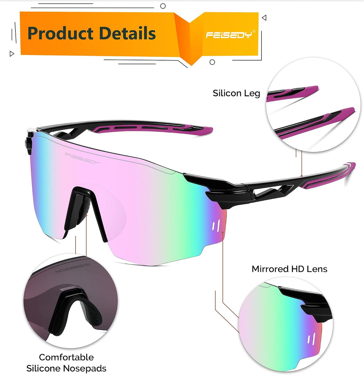 ÉÌƷͼƬ 6 | B0CYZM95KC | FEISEDY Rimless Sports Sunglasses for Men Women Tr90 Frame for Cycling Fishing Running B0116