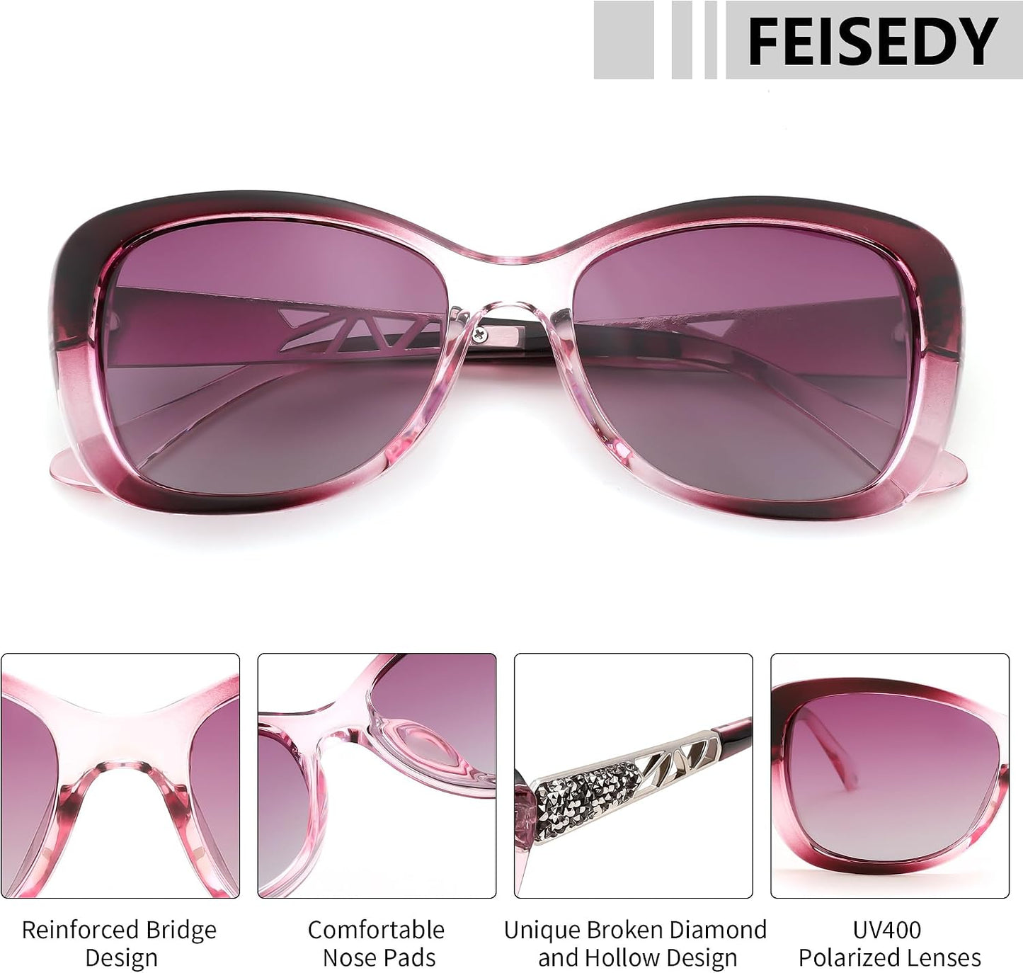 商品图片 45 | B0D2RBKKPD | FEISEDY Polarized Women Sunglasses Retro Shades Photochromic Lens Sparkling Crystal Sunglasses UV400 Protection B0144