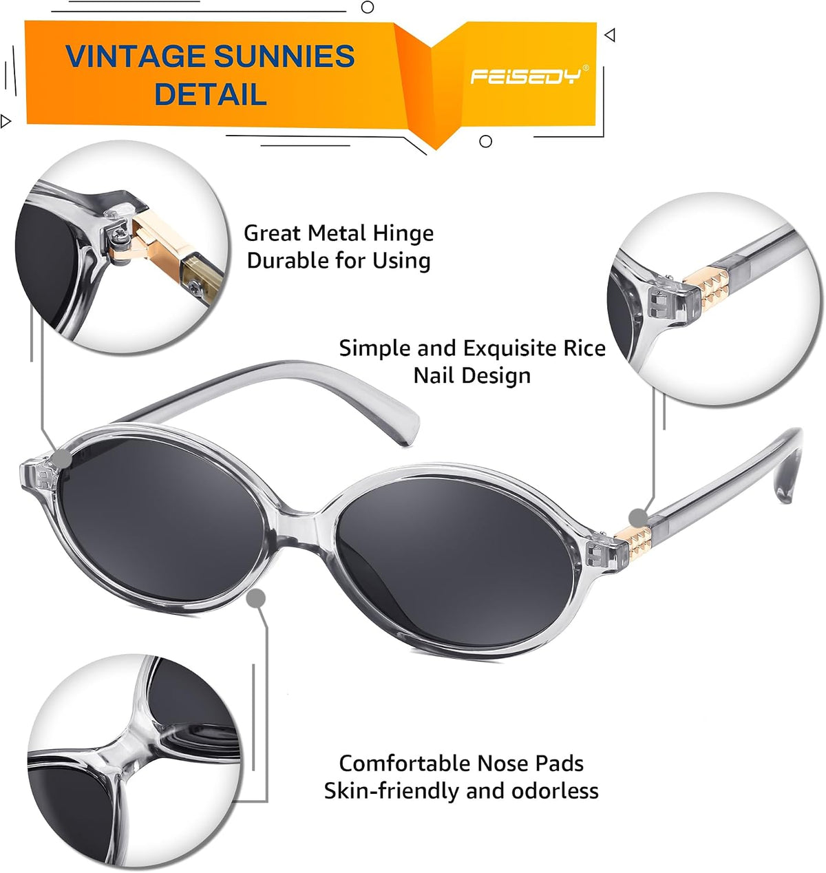 ÉÌƷͼƬ 48 | B0DTHVTKB5 | FEISEDY Retro Oval Sunglasses for Women 90s Narrow Round Lightweight Shades Y2k Trendy Sunnies B1171