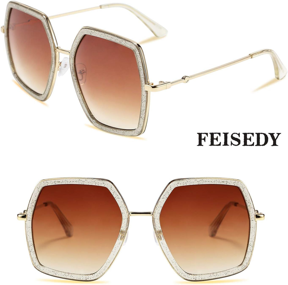 ÉÌƷͼƬ 44 | B08C7TTTDN | FEISEDY Women Large Hexagon Inspired Sunglasses Fashion Irregular Design Style Geometric B2503