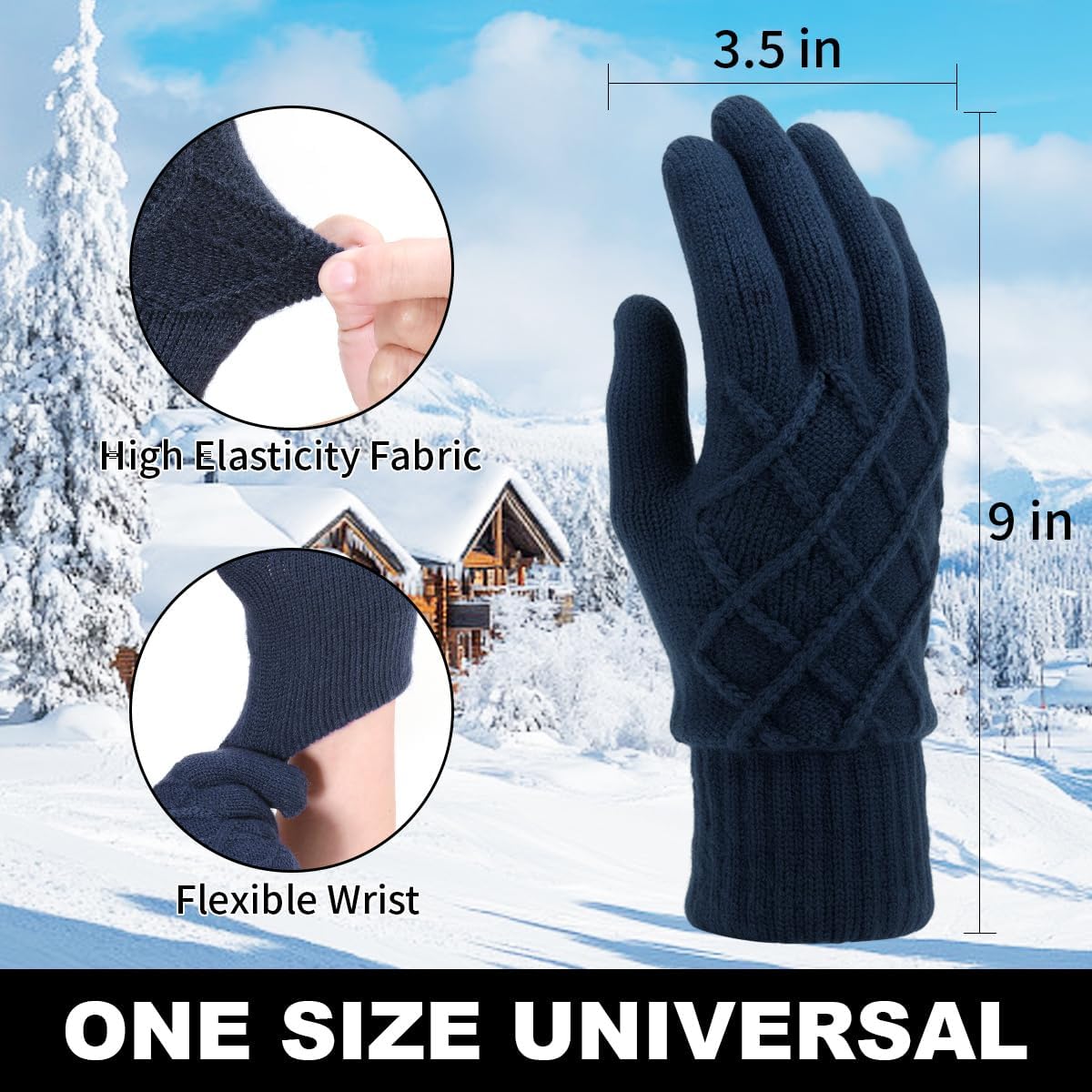 商品图片 5 | B0FSRSZK9V | Winter Gloves for Men Women, Double-Layer Fleece Lined Hand Warmers, Touchscreen Thermal Knit Gloves