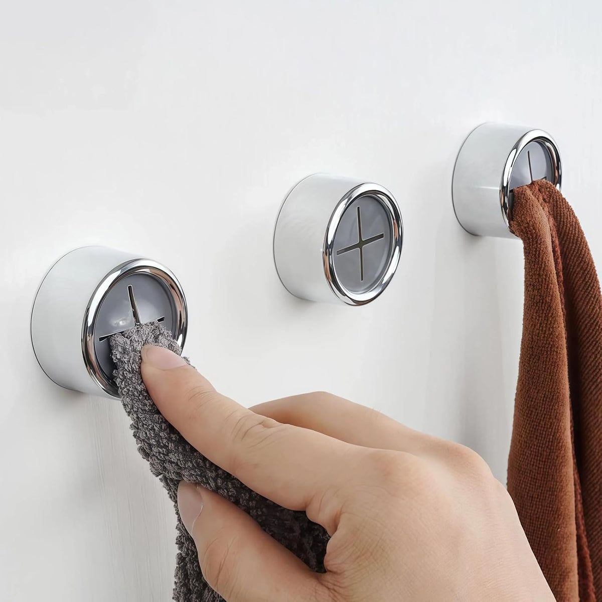 Sliver | B0GR8JC8FT | 3Pcs Towel Embedded Hooks Round Self Adhesive Dish Towel Holder Wall Mount Hook Tea Towel Rack Hanger for Cabinet Door