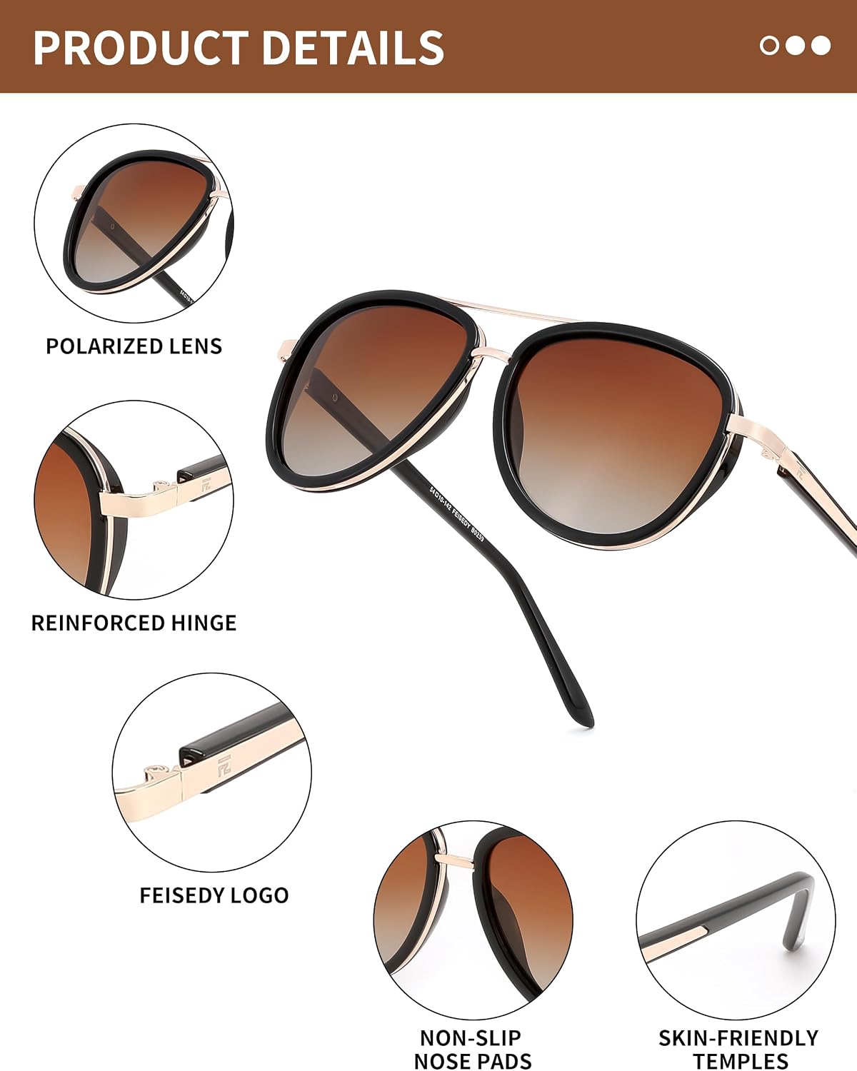 商品图片 18 | B0FPQ6L6K1 | FEISEDY Retro Polarized Aviator Sunglasses for Women Men B0259