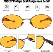 ÉÌƷͼƬ 24 | B0FH4FH8VH | FEISEDY Retro Oval Sunglasses Women Men - Gold Metal Chunky Frame, UV400 for Driving & Daily Wear B0312