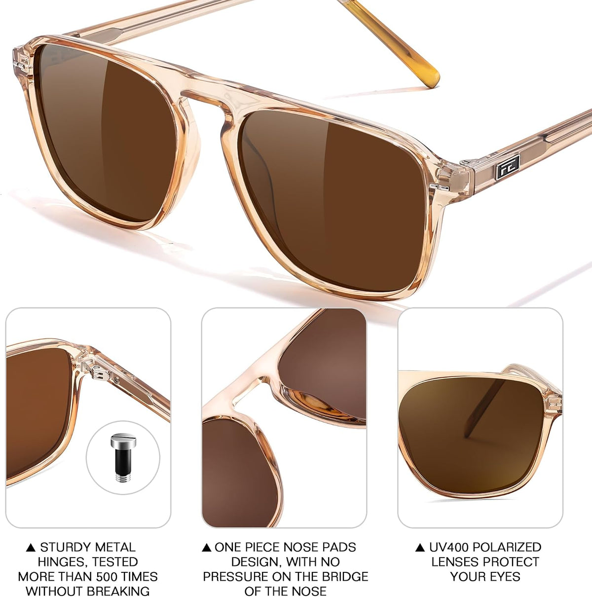 ÉÌƷͼƬ 37 | B0F4D461TF | FEISEDY Polarized Aviator Mens Sunglasses Square Modern Women Vintage Style Acetate Frame UV400 B0191