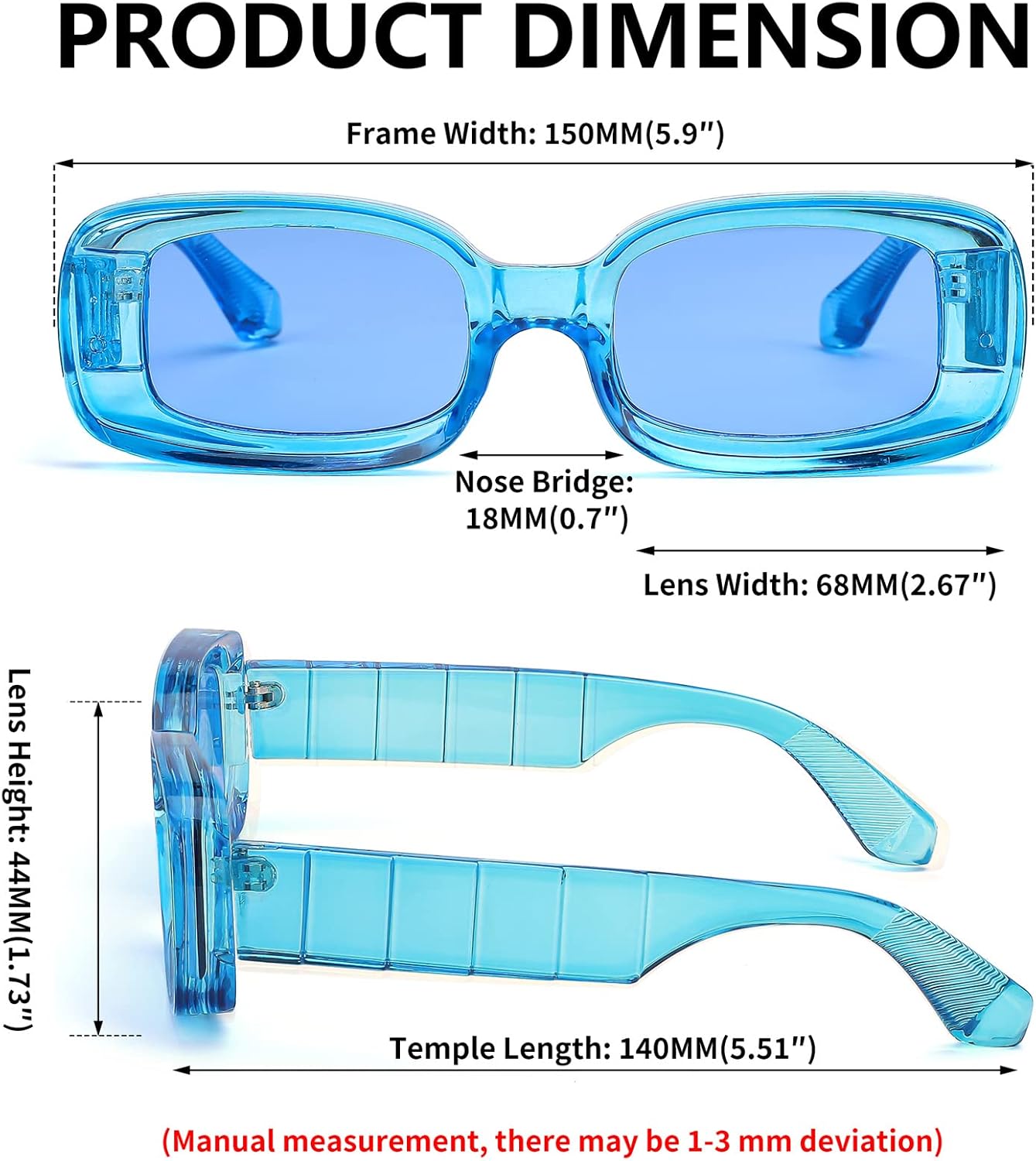 商品图片 23 | B0B12FXZW5 | FEISEDY Rectangle Sunglasses for Women Men Retro Y2k 90s Thick Frame Chunky Square Sunglasses UV400 Protection B2307