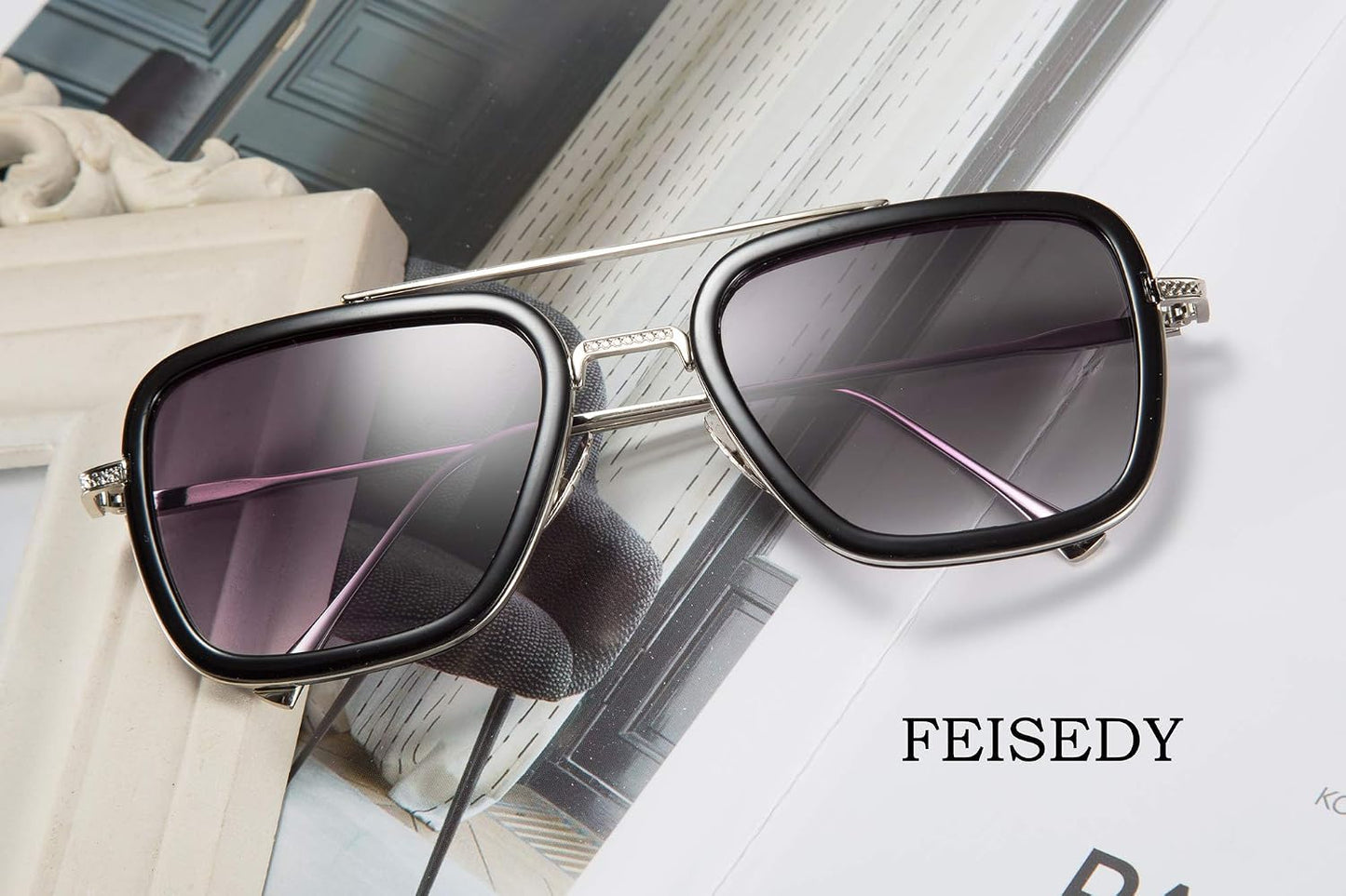商品图片 12 | B07VFM34S4 | FEISEDY Retro Aviator 70s Pilot Sunglasses Men Trendy Women Square Sun Glasses Driving Outdoors B2510