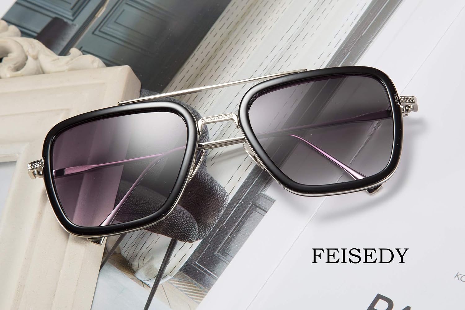 商品图片 12 | B07VFM34S4 | FEISEDY Retro Aviator 70s Pilot Sunglasses Men Trendy Women Square Sun Glasses Driving Outdoors B2510