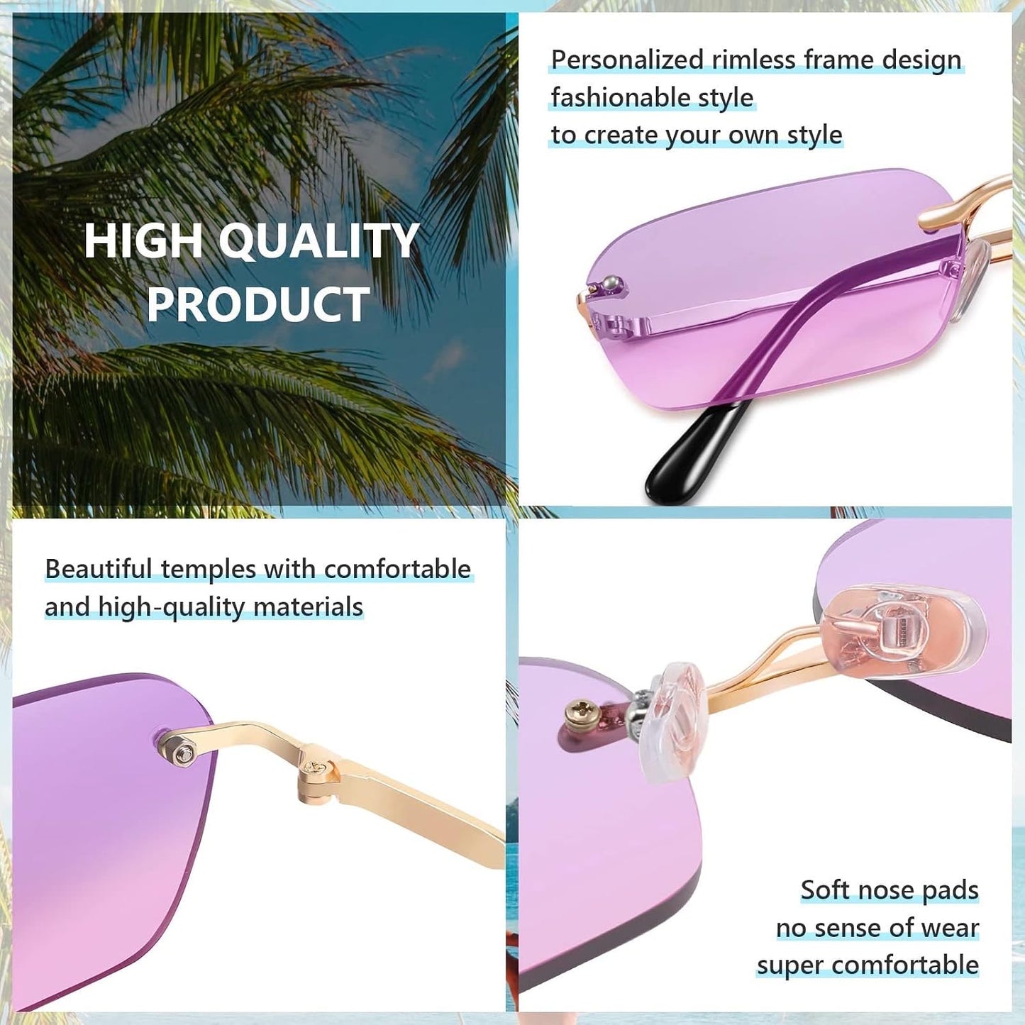 商品图片 40 | B0CY2Q4VW1 | FEISEDY Rimless Sunglasses Y2K Retro Small Narrow Rectangle Shades B2643