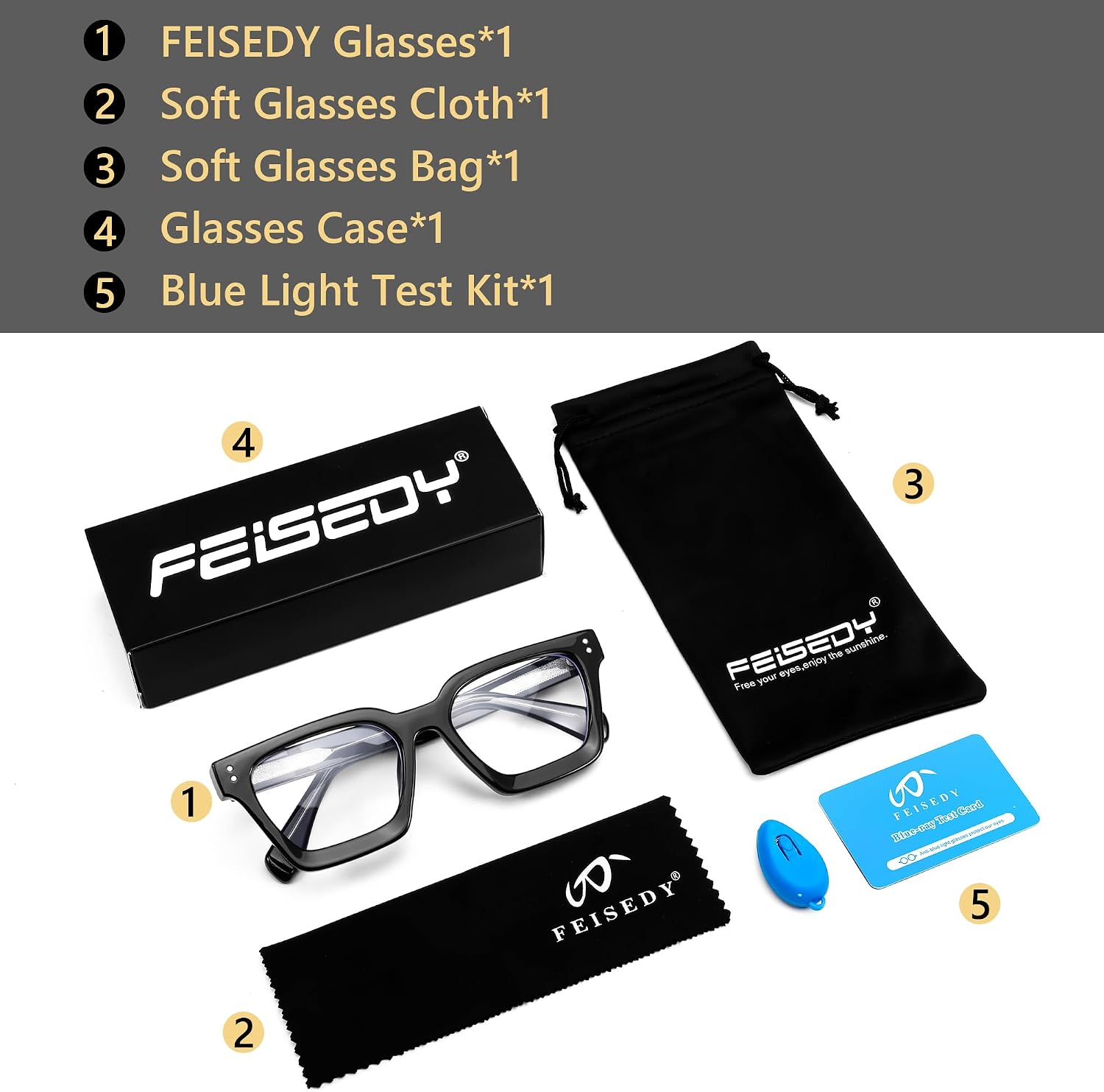 商品图片 14 | B0CWRK3FFF | FEISEDY Blue Light Blocking Glasses Women Men Chunky Square Computer Glasses B0101