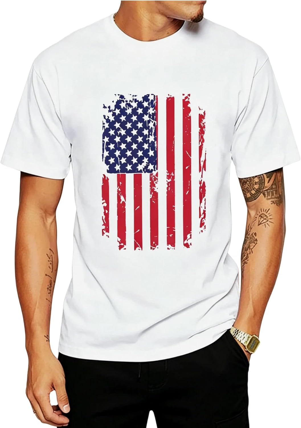 Large | B0H4K78FRZ | 4th of July Shirts for Men, USA American Flag Patriotic T-Shirt, Short Sleeve Independence Day Graphic Tee Tops