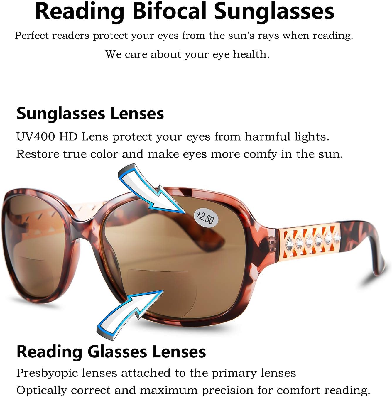商品图片 2 | B07W4CF5Y8 | FEISEDY Womens Bifocal Reading Sunglasses Jackie O Fashion Sun Readers Glasses B2513