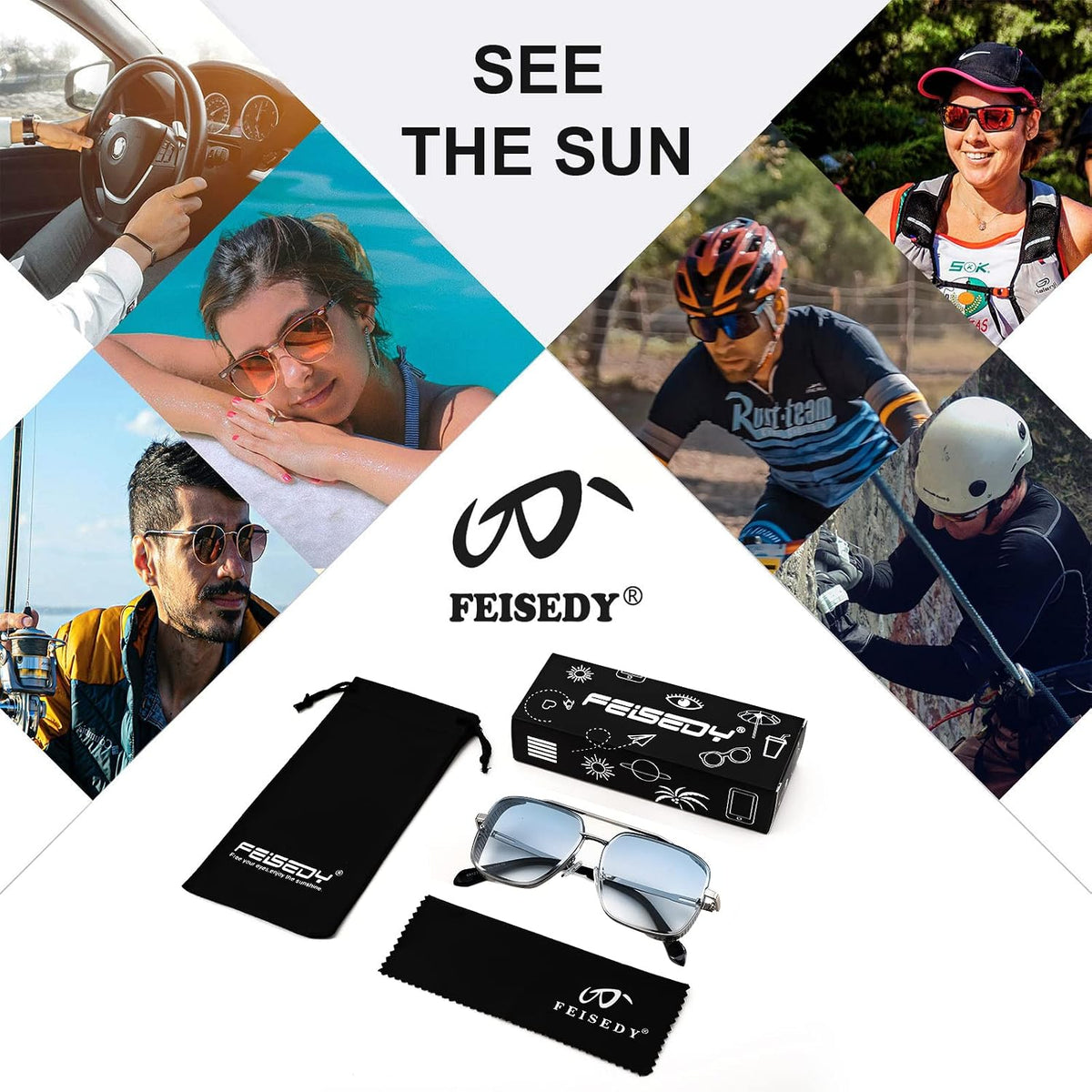 ÉÌƷͼƬ 26 | B09SDC5BD5 | FEISEDY Sunglasses Mens Women Vintage Pilot Square Trendy Metal Steampunk Fishing Driving Sun Glasses B2894