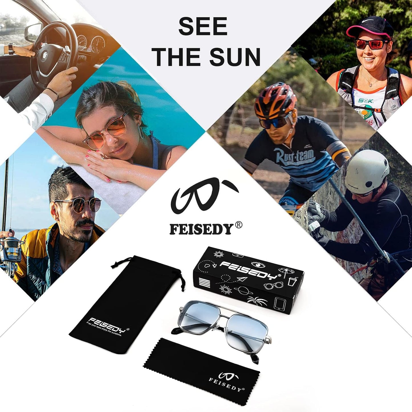 商品图片 26 | B09SDC5BD5 | FEISEDY Sunglasses Mens Women Vintage Pilot Square Trendy Metal Steampunk Fishing Driving Sun Glasses B2894
