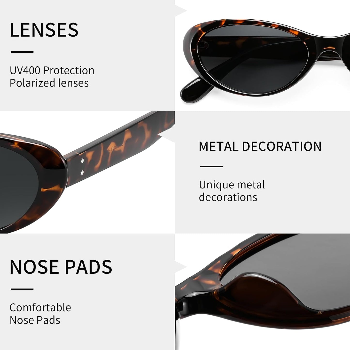 商品图片 11 | B0H6WC71MZ | FEISEDY Retro Oval Polarized Sunglasses for Women Cat Eye TR90 Shades B0460