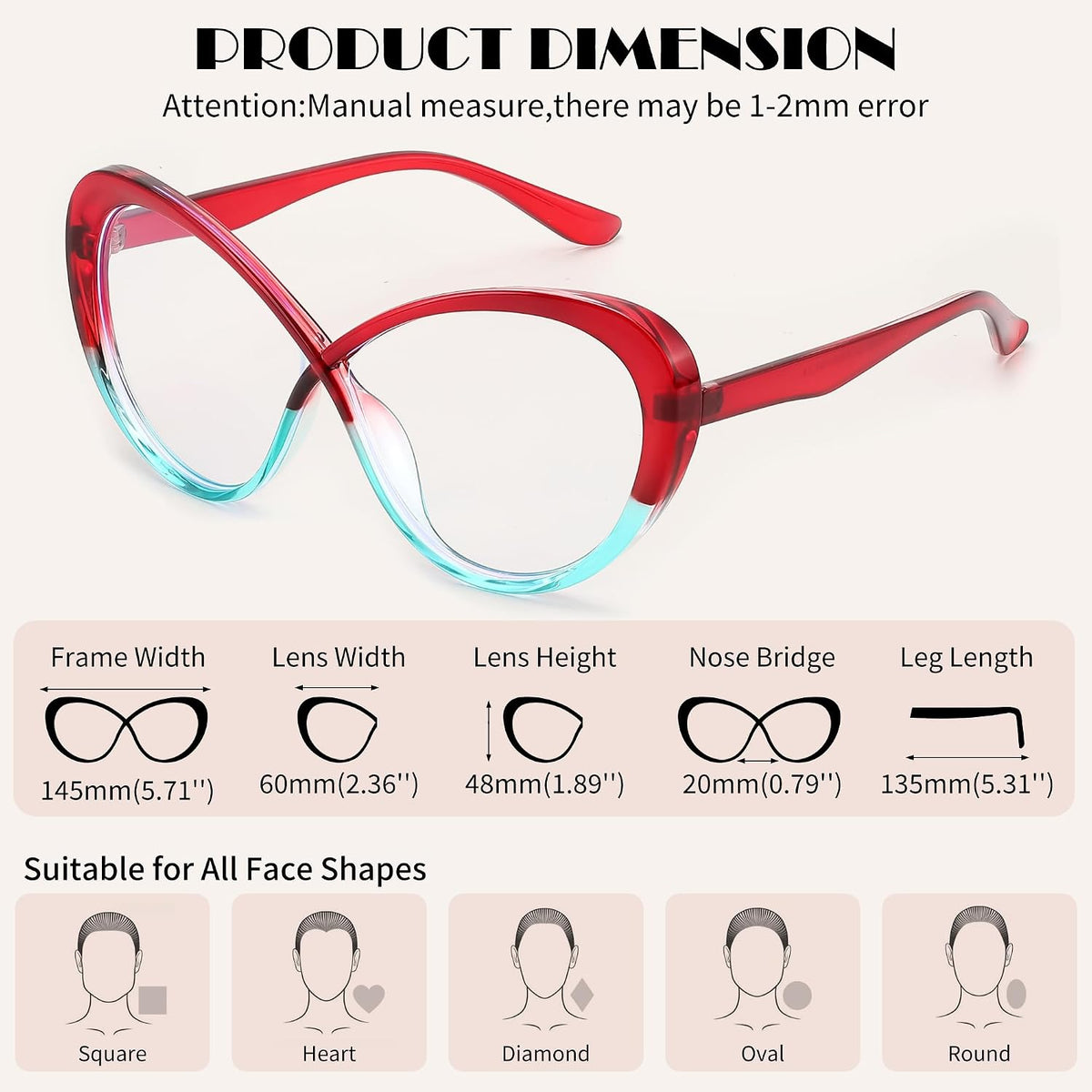 ÉÌƷͼƬ 13 | B0GXZ3356Q | FEISEDY Oversized Cat Eye Blue Light Blocking Glasses for Woman, Retro Cateye Eyeglasses, Stylish Bluelight Glasses B0454