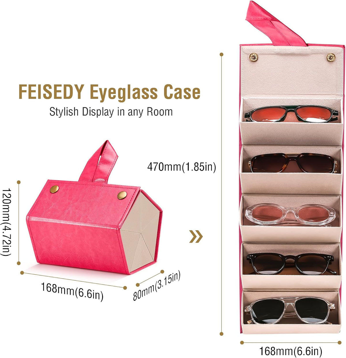 ÉÌƷͼƬ 18 | B0CSFHKMSS | FEISEDY Sunglasses Organizer 5 Slots Travel Glasses Case,Hanging Eyewear Holder Fashionable PU Leather Eyeglass Case B0087
