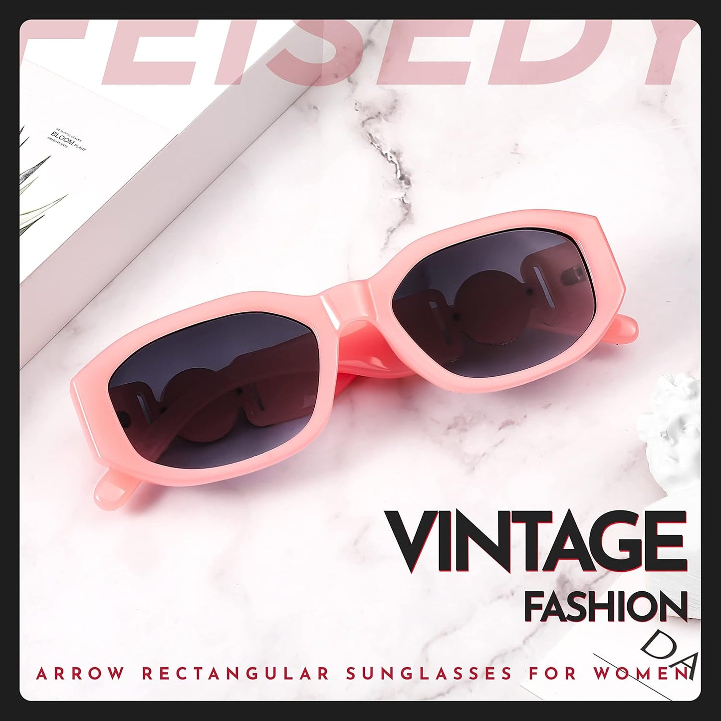 商品图片 54 | B0B5V7T75J | FEISEDY Retro Trendy Rectangle Sunglasses Women Men Narrow Shades B2322