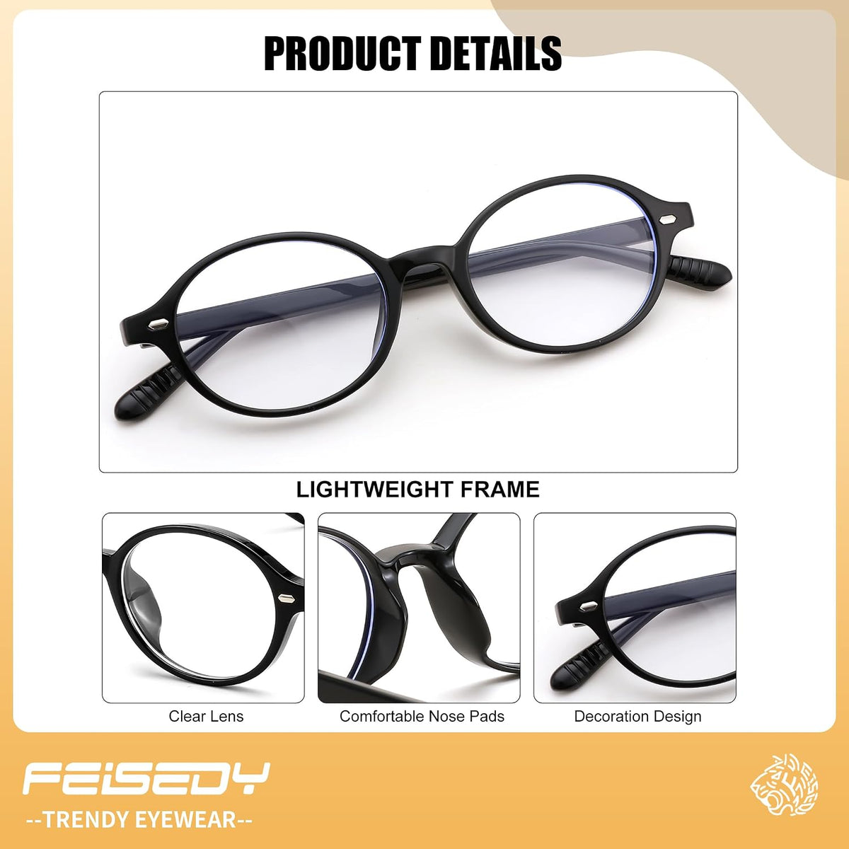ÉÌƷͼƬ 5 | B0DJ4YNFXZ | FEISEDY Vintage Oval Blue Light Glasses for Women Men Stylish Lightweight 90s Eyeglasses Fake Nerd Y2k Eyewear Frame B0242