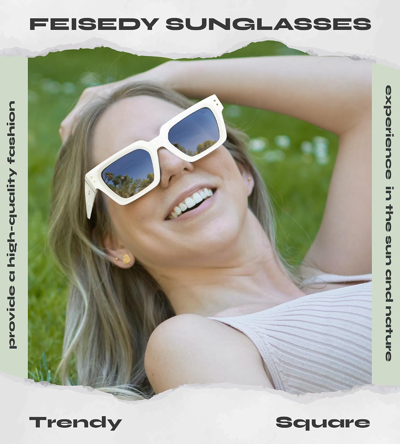 商品图片 9 | B0CHMMTXNK | FEISEDY Retro Rectangle Sunglasses Trendy Chunky Square Sun Glasses for Women Men UV400 Protection B0073