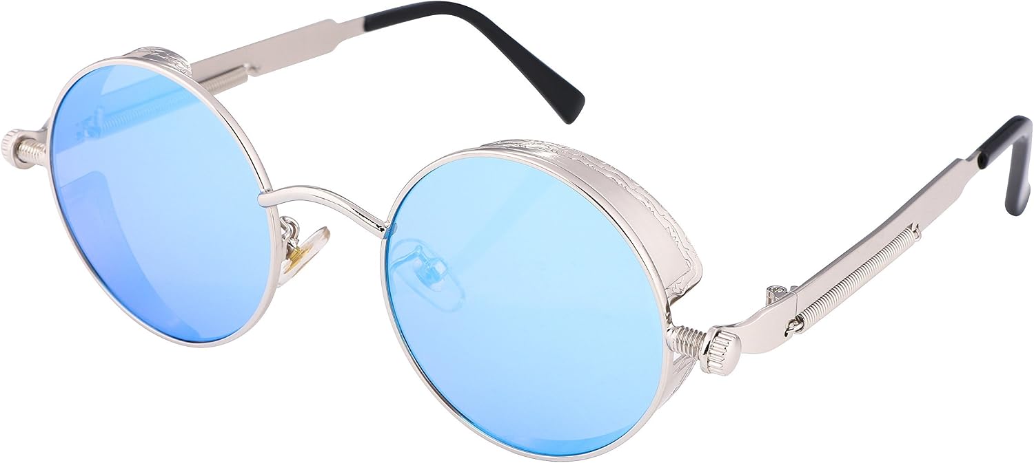 Silver/Blue / 1.9 Inches | B06XXLZRL3 | FEISEDY Retro Gothic Steampunk Sunglasses For Men Women